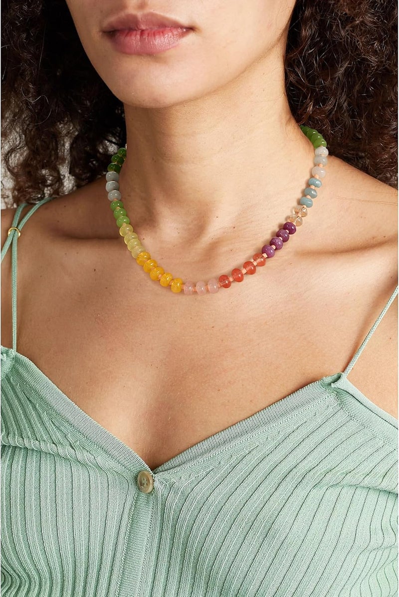 Badu Gemstone Beaded Necklace for Women Colorful Natural Stone Freshwater Pearl Surfer Beach Rainbow Necklace Jewelry Gift - Image 3